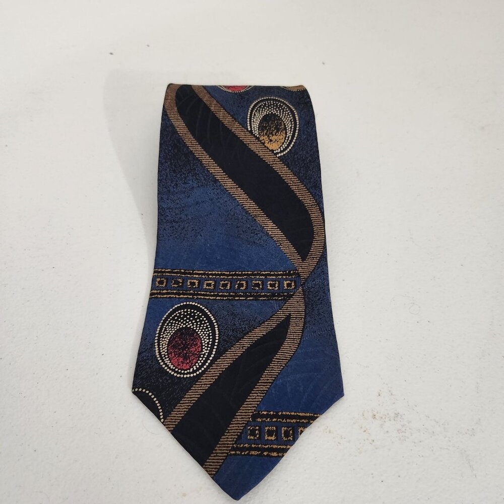 Vintage Palatina Mens Tie With Geometric Design Blue Gold